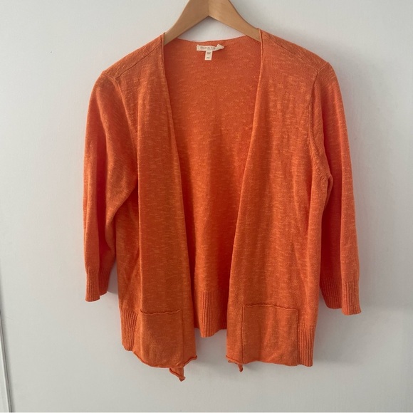 Eileen Fisher Orange Linen Open Front Cardigan Petite M - Picture 1 of 5
